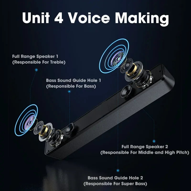 Wired & Wireless USB PC Soundbar for TV and Gaming